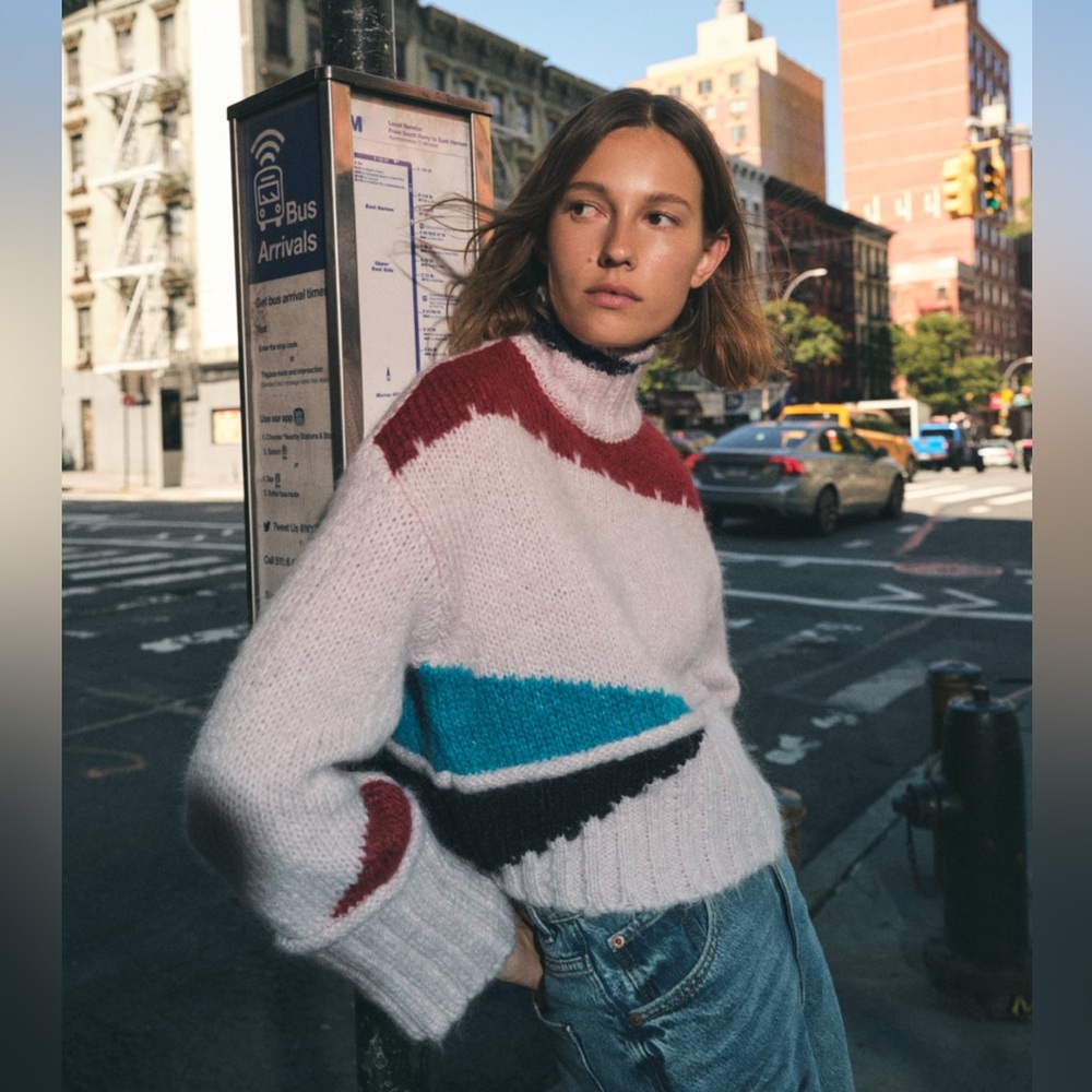 ZARA Colorblock Wool Blend Knit Sweater